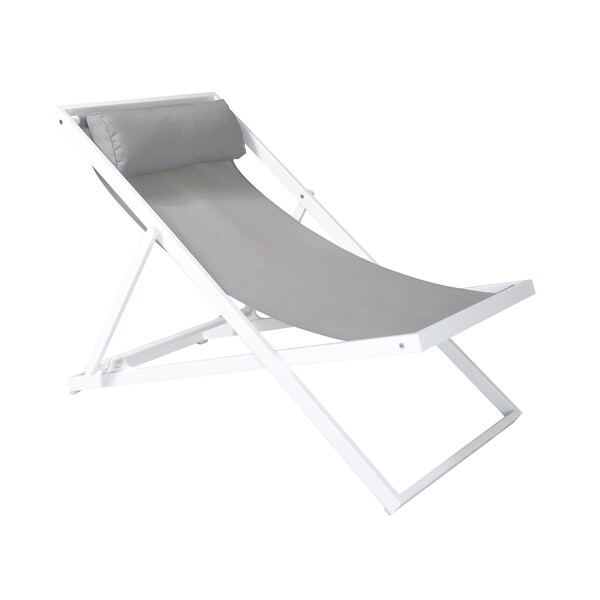 Armen Living Wave Outdoor Patio Aluminum Deck Chair in White Powder Coated Finish with Gray Sling Textilene LCWALOWH - main
